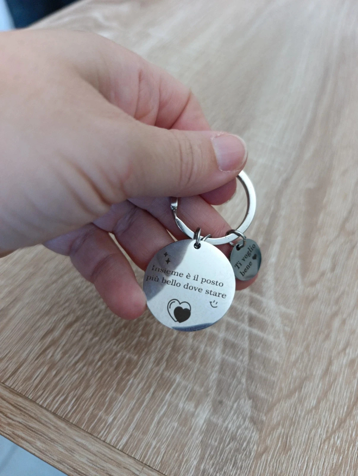 Chaveiro de mensagem de amor em aço inoxidável - Presente romântico - Pérola e gravura italiana – photo 3